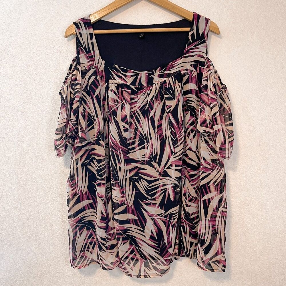 Lane Bryant Palm Open‎ Shoulder Blouse Size 24